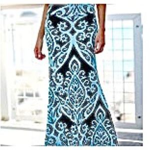 🆕Elegant Blue & Black Patterned Maxi Skirt. Size XL. NWT.